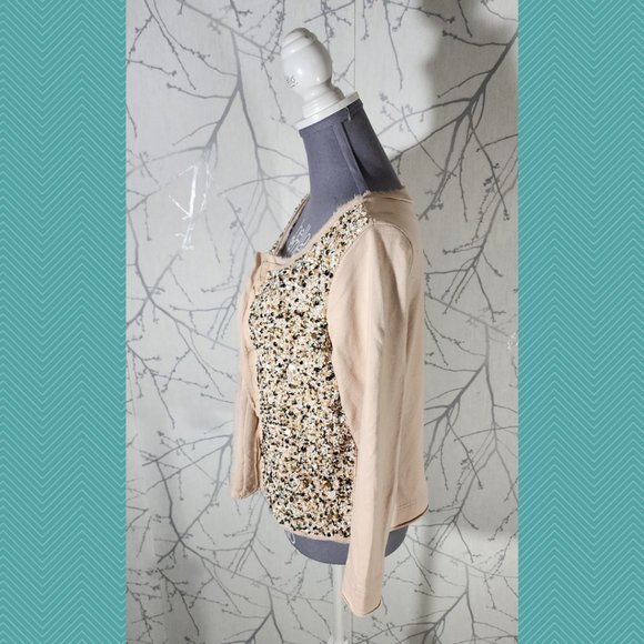 Postmark Beige Cream Sequin Beaded Boxy Fit Pailette Cardigan - Picture 3 of 5